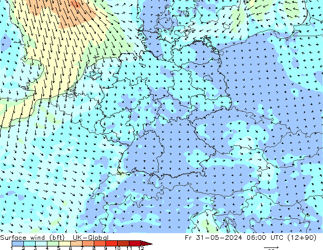 Surface wind (bft) UK-Global Fr 31.05.2024 06 UTC