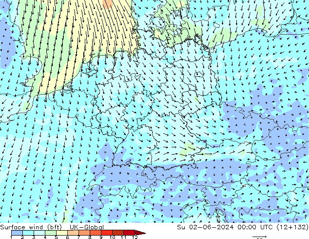 wiatr 10 m (bft) UK-Global nie. 02.06.2024 00 UTC