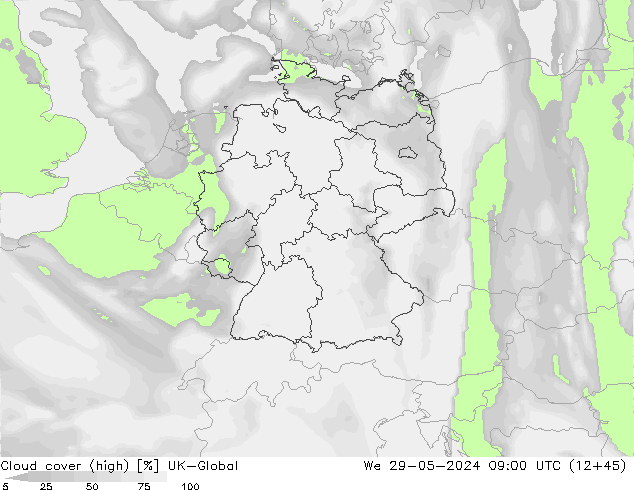 Nuages (élevé) UK-Global mer 29.05.2024 09 UTC