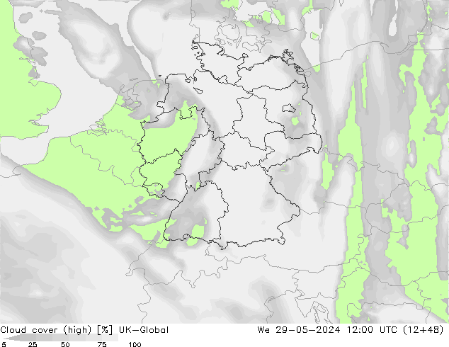 Nuages (élevé) UK-Global mer 29.05.2024 12 UTC