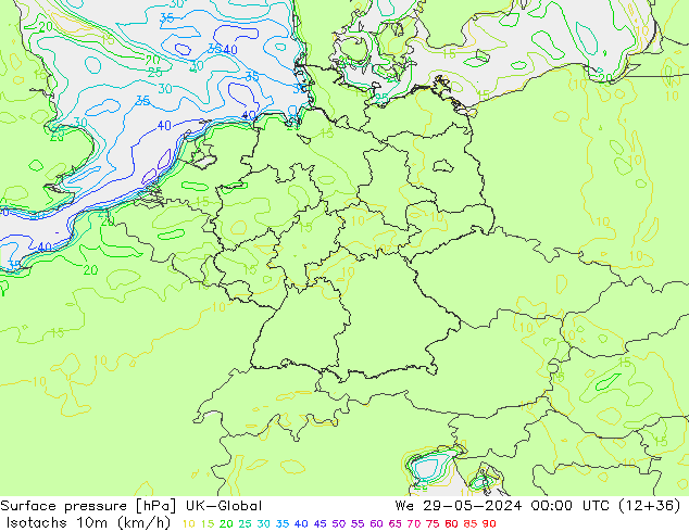 Isotachs (kph) UK-Global St 29.05.2024 00 UTC