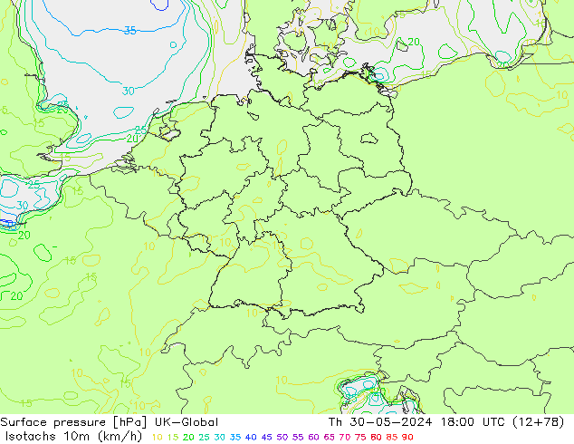 Eşrüzgar Hızları (km/sa) UK-Global Per 30.05.2024 18 UTC