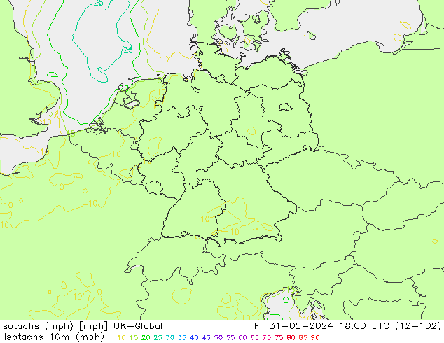 Isotachen (mph) UK-Global vr 31.05.2024 18 UTC