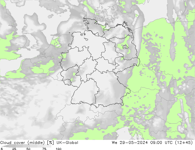 Cloud cover (middle) UK-Global We 29.05.2024 09 UTC