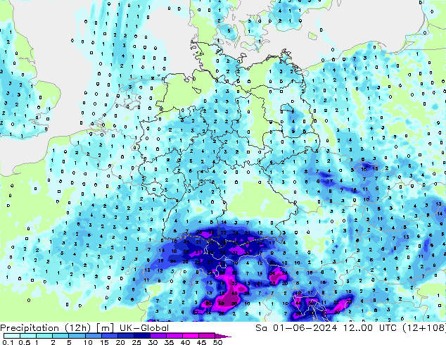 Precipitation (12h) UK-Global Sa 01.06.2024 00 UTC