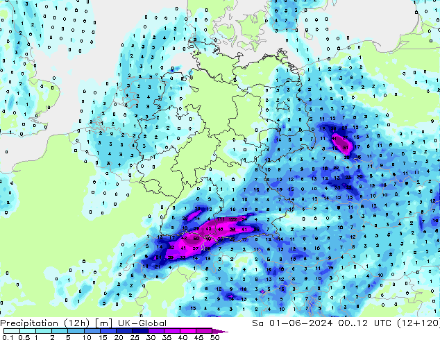 Precipitation (12h) UK-Global Sa 01.06.2024 12 UTC
