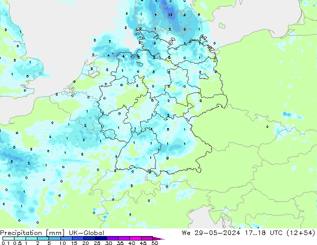 Précipitation UK-Global mer 29.05.2024 18 UTC