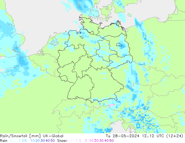 Rain/Snowfall UK-Global Ter 28.05.2024 12 UTC