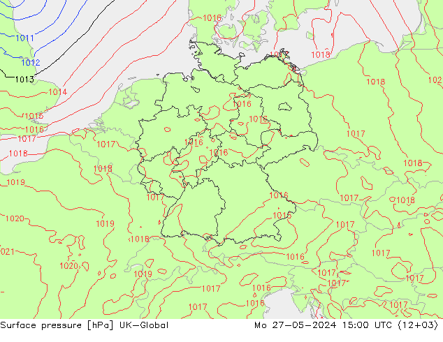 Atmosférický tlak UK-Global Po 27.05.2024 15 UTC