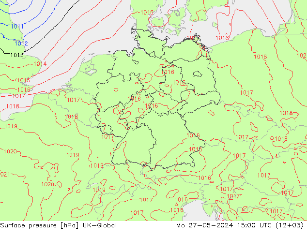 Surface pressure UK-Global Mo 27.05.2024 15 UTC