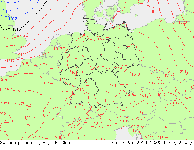 Atmosférický tlak UK-Global Po 27.05.2024 18 UTC