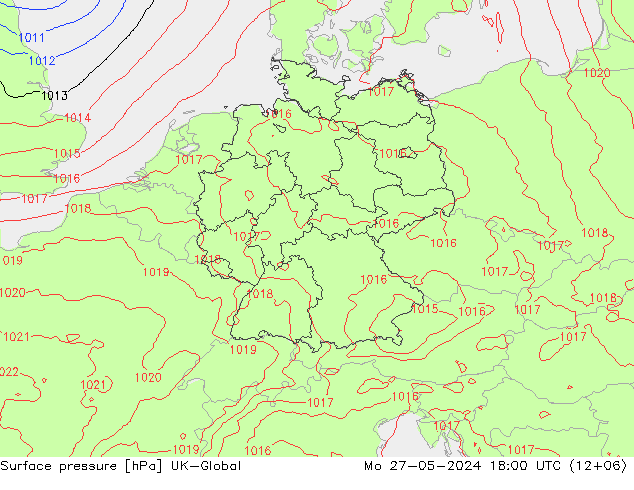 Surface pressure UK-Global Mo 27.05.2024 18 UTC