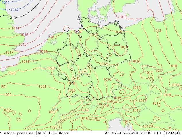 Pressione al suolo UK-Global lun 27.05.2024 21 UTC