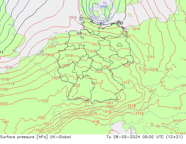 地面气压 UK-Global 星期二 28.05.2024 09 UTC