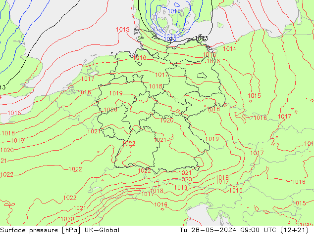 Surface pressure UK-Global Tu 28.05.2024 09 UTC