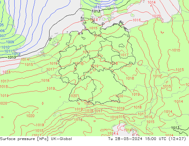 Presión superficial UK-Global mar 28.05.2024 15 UTC