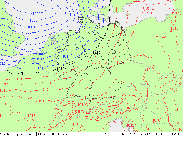 Surface pressure UK-Global We 29.05.2024 03 UTC