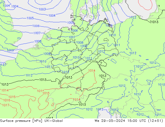 Luchtdruk (Grond) UK-Global wo 29.05.2024 15 UTC
