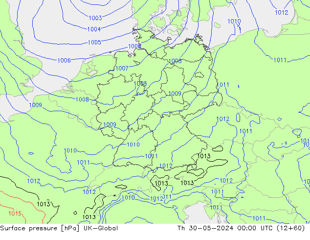 Pressione al suolo UK-Global gio 30.05.2024 00 UTC