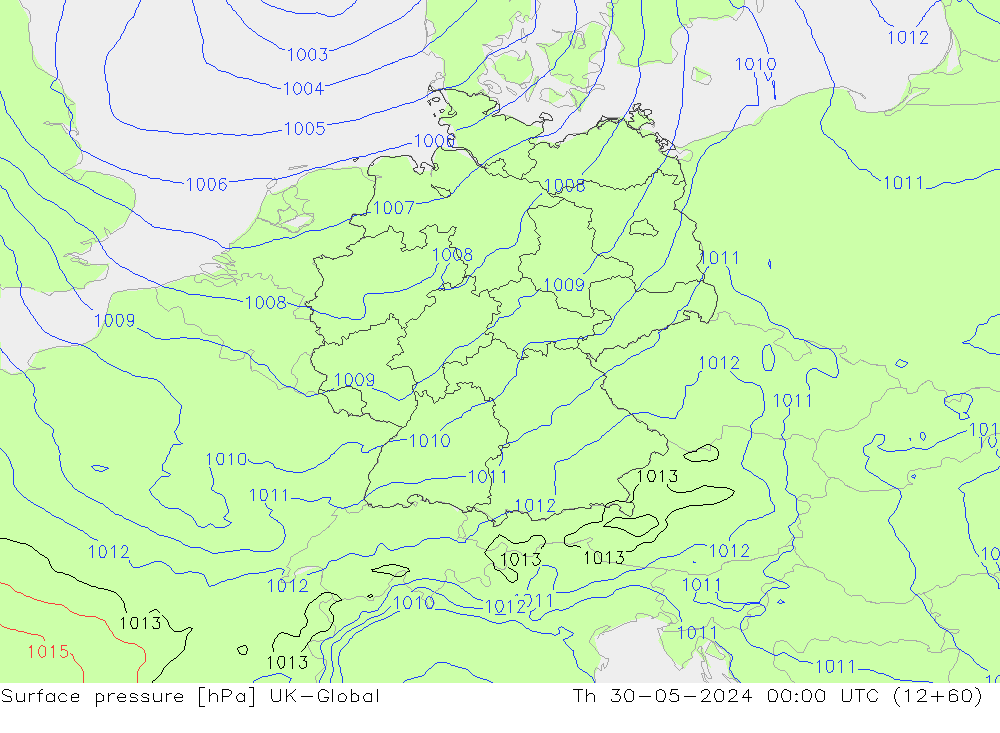 Pressione al suolo UK-Global gio 30.05.2024 00 UTC