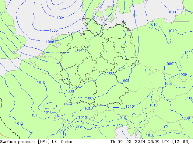 Presión superficial UK-Global jue 30.05.2024 06 UTC