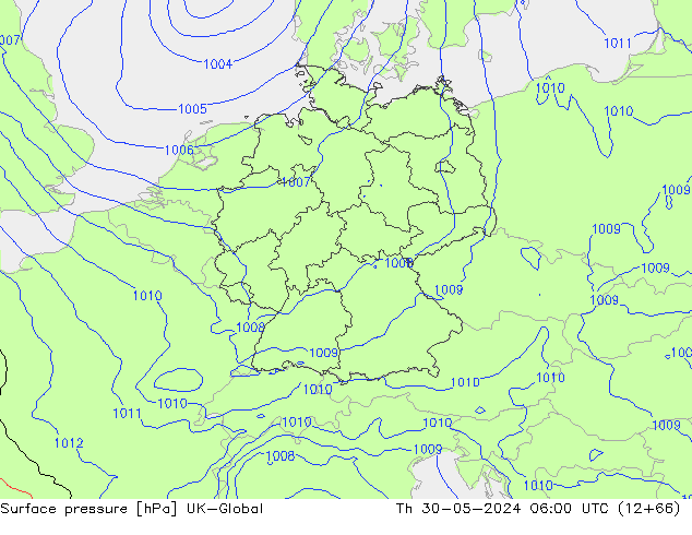 Surface pressure UK-Global Th 30.05.2024 06 UTC