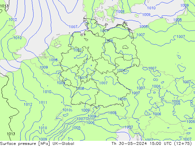 Pressione al suolo UK-Global gio 30.05.2024 15 UTC