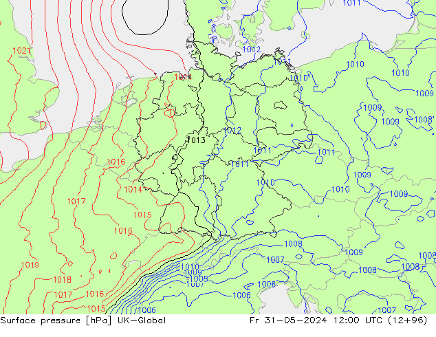 Surface pressure UK-Global Fr 31.05.2024 12 UTC