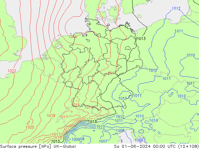 Pressione al suolo UK-Global sab 01.06.2024 00 UTC