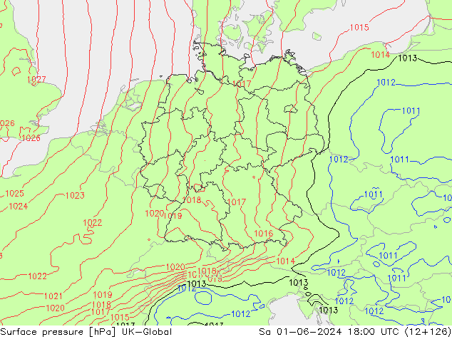 Atmosférický tlak UK-Global So 01.06.2024 18 UTC