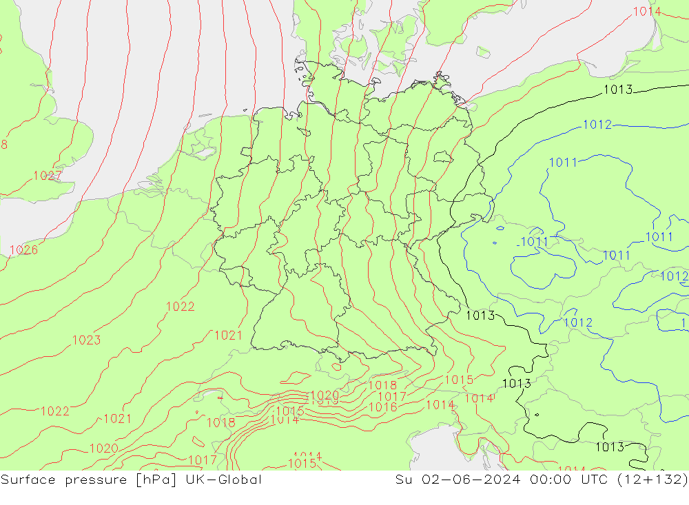 Pressione al suolo UK-Global dom 02.06.2024 00 UTC