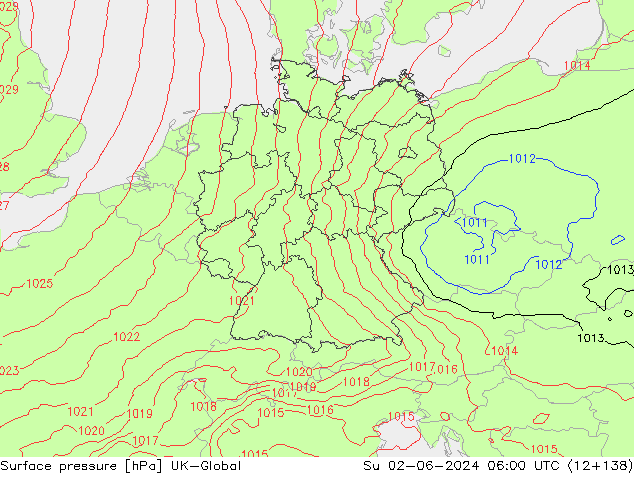 Surface pressure UK-Global Su 02.06.2024 06 UTC