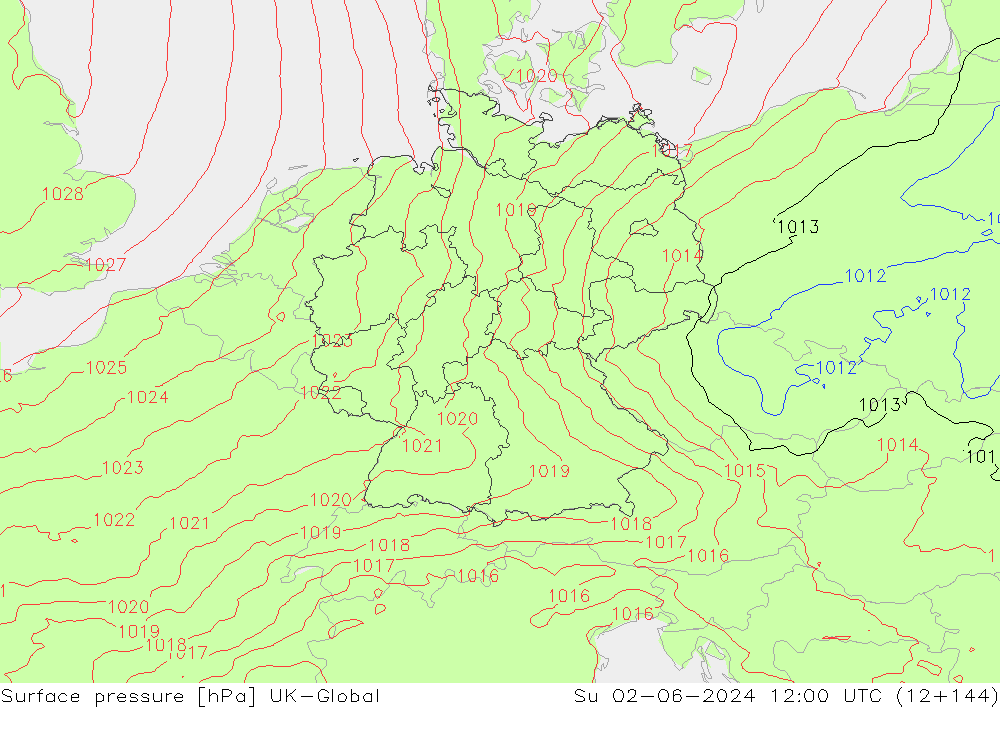 Surface pressure UK-Global Su 02.06.2024 12 UTC