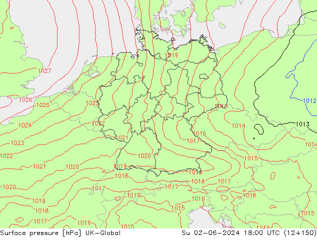 Pressione al suolo UK-Global dom 02.06.2024 18 UTC