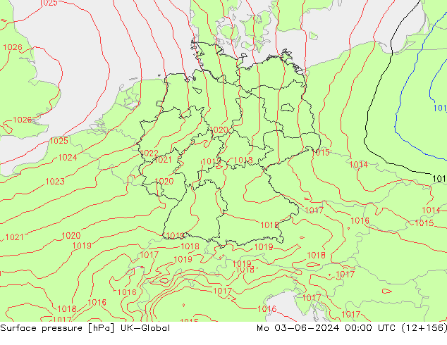 Atmosférický tlak UK-Global Po 03.06.2024 00 UTC