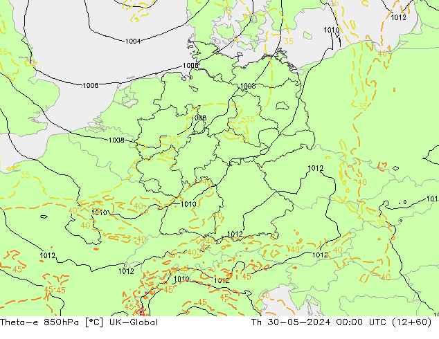 Theta-e 850hPa UK-Global Do 30.05.2024 00 UTC