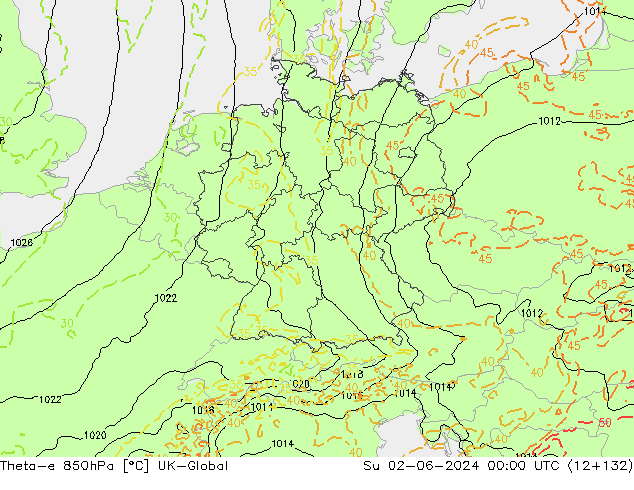 Theta-e 850hPa UK-Global dom 02.06.2024 00 UTC