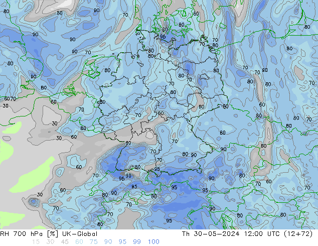 RH 700 hPa UK-Global Čt 30.05.2024 12 UTC