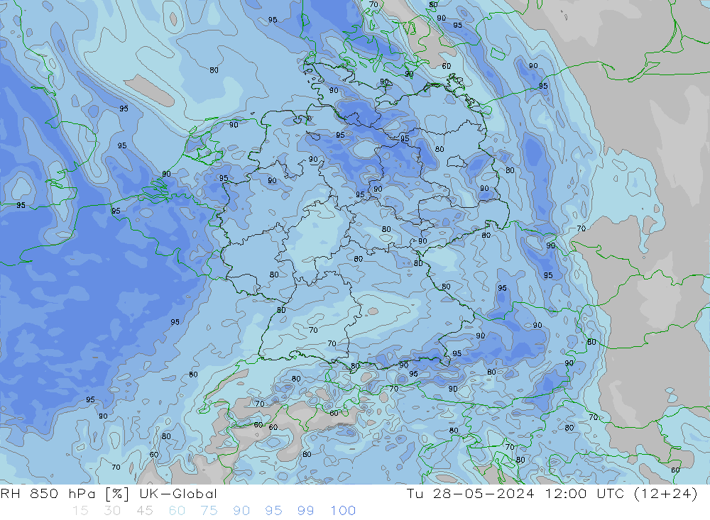 RH 850 hPa UK-Global Tu 28.05.2024 12 UTC