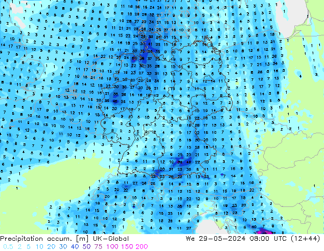 Toplam Yağış UK-Global Çar 29.05.2024 08 UTC