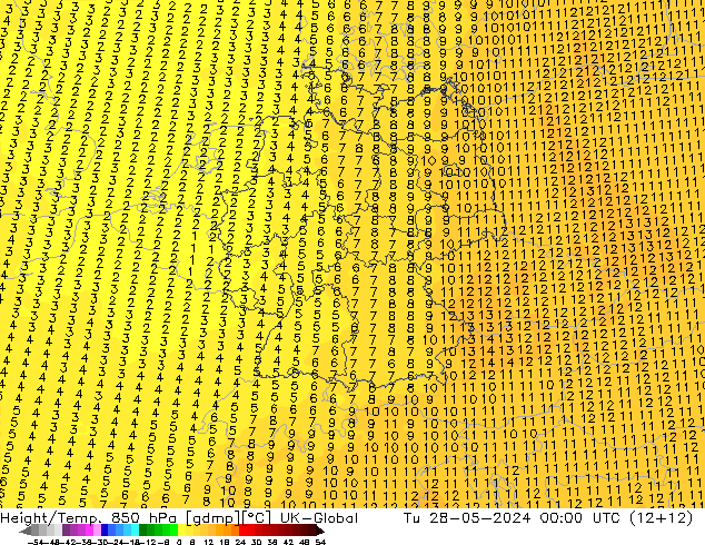 Height/Temp. 850 hPa UK-Global Tu 28.05.2024 00 UTC