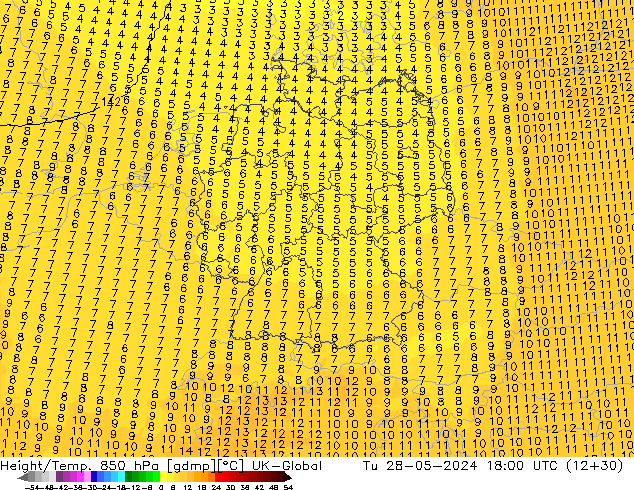 Height/Temp. 850 hPa UK-Global Tu 28.05.2024 18 UTC