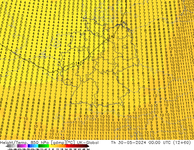 Height/Temp. 850 hPa UK-Global Do 30.05.2024 00 UTC