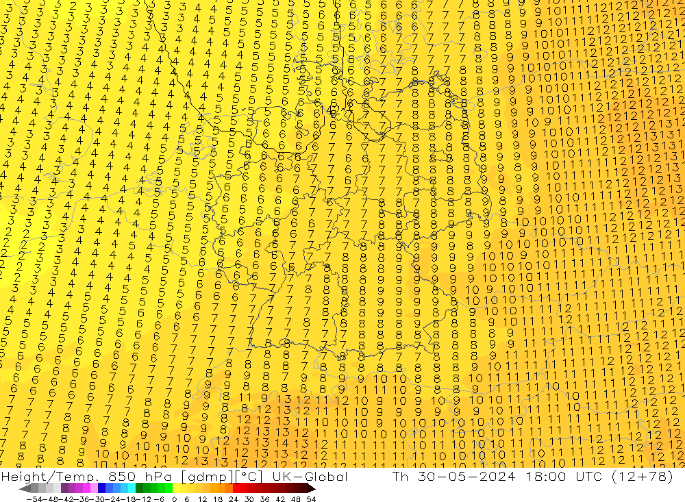 Yükseklik/Sıc. 850 hPa UK-Global Per 30.05.2024 18 UTC