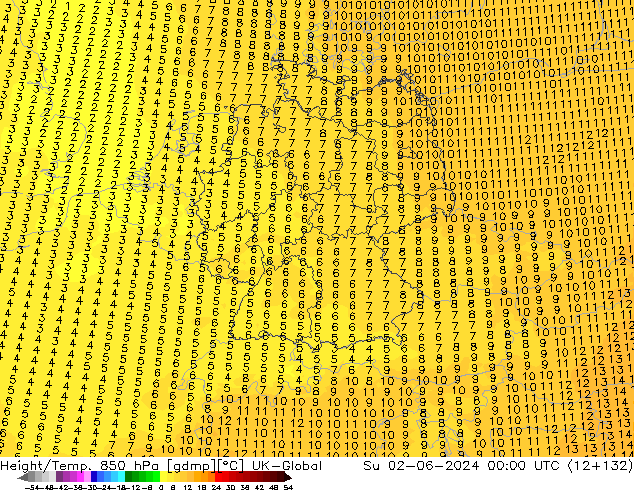 Height/Temp. 850 hPa UK-Global Su 02.06.2024 00 UTC