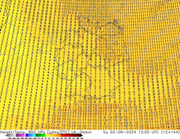 Height/Temp. 850 hPa UK-Global  02.06.2024 12 UTC