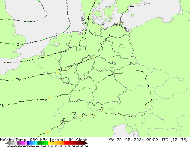 Height/Temp. 950 hPa UK-Global Qua 29.05.2024 00 UTC