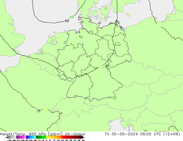 Height/Temp. 950 гПа UK-Global чт 30.05.2024 06 UTC