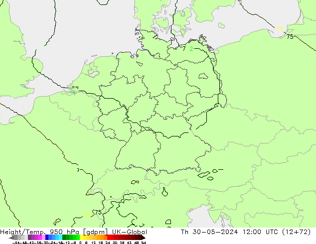 Height/Temp. 950 гПа UK-Global чт 30.05.2024 12 UTC