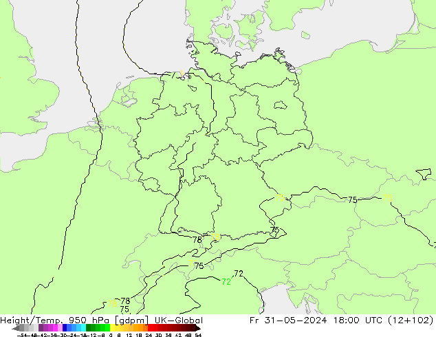 Yükseklik/Sıc. 950 hPa UK-Global Cu 31.05.2024 18 UTC